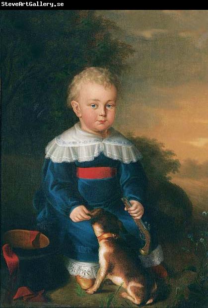 unknow artist Portrait of a young boy with toy gun and dog